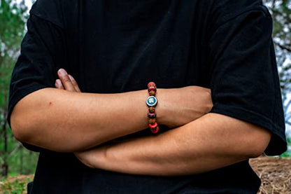 Hands Of Tibet Tibetan Mala Embedded Medicine Wrist Mala for Meditation Handmade Draw String Silk Pouch (Om Charm)
