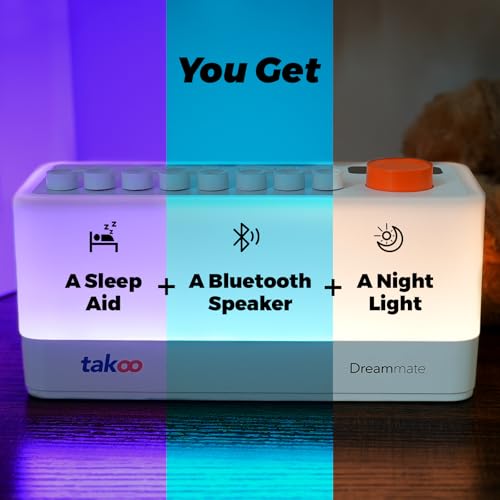 TAKOO 3-in-1 Sleep Sound Machine/Portable Bluetooth Speaker/12 Colors Night Light, Mixable 8 Nature Sounds & White Noise Machine, Sleep Timer for Sleep Aid