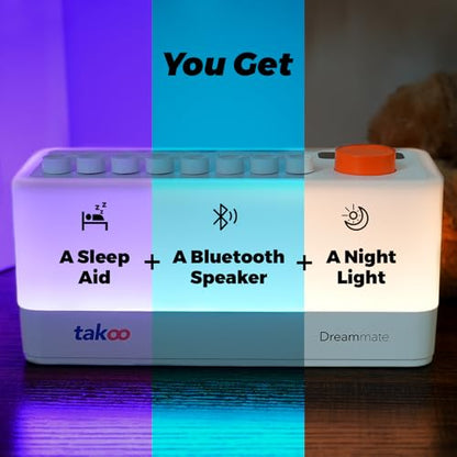 TAKOO 3-in-1 Sleep Sound Machine/Portable Bluetooth Speaker/12 Colors Night Light, Mixable 8 Nature Sounds & White Noise Machine, Sleep Timer for Sleep Aid
