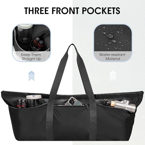Large Yoga Mat Bag with Shoes Compartment and Wet Pocket Ladies Pilates Gym Tote Bag with Yoga Mat Holder Strap for Women Men Workout Carrier Stuff Accessories - color: Black