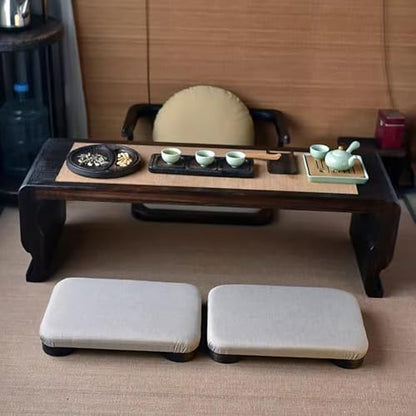 Japanese Tatami Low Stool,Multifunctional Wood Floor Chair with Padded Seat,Portable Meditation Stool Footstool for Living Room, Bedroom,Sitting On The Floor(18.8" W×13.7" D×3.1" H, Beige) - size: 18.8"W×13.7"D×3.1"H