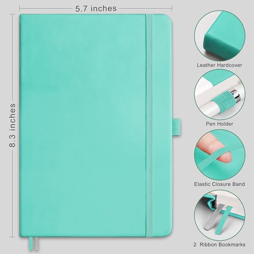 RETTACY Dotted Journal Notebook, 2-Pack, 160 Numbered Pages per Pack, A5 Medium Size (5.7'' x 8.3''), 120 GSM Thick Paper, Leather Hardcover, for Journaling, Planning, Tracking (Black & Mint) - color: Black & Mint, style: Dotted