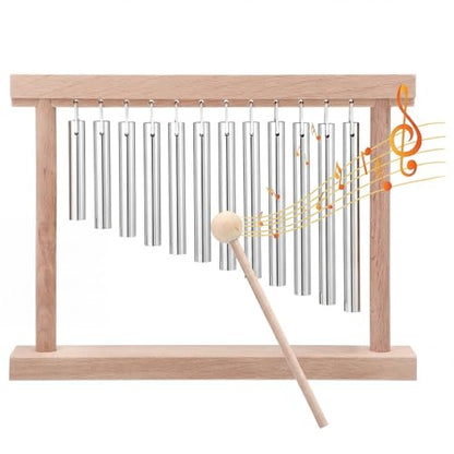 Classroom Chime for Attention Wooden Desk Meditation Wind Chime Bell with Mallet Teaching Aid Calm Down Signal for Teachers Quiet Management Tool Musical Percussion Instrument for Ornament
