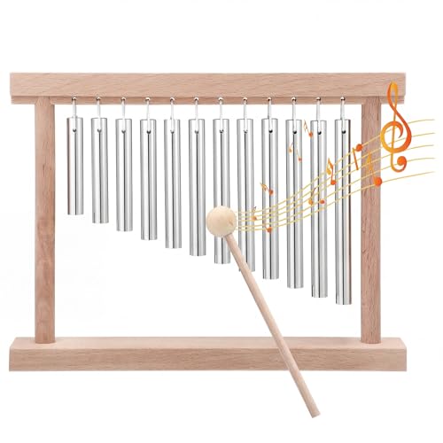 Classroom Chime for Attention Wooden Desk Meditation Wind Chime Bell with Mallet Teaching Aid Calm Down Signal for Teachers Quiet Management Tool Musical Percussion Instrument for Ornament