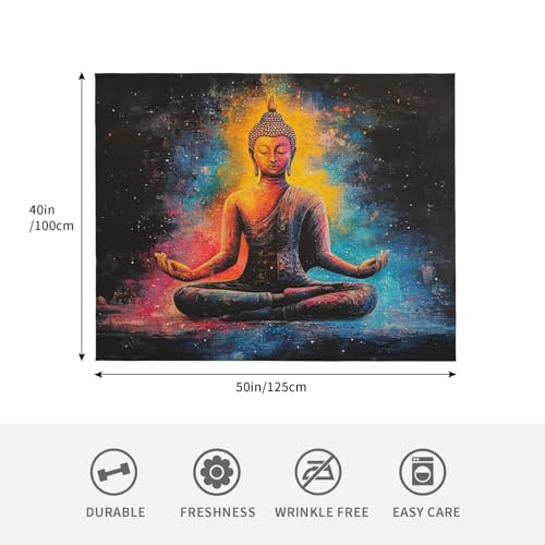 Fleece Blanket,Zen Meditation,Ultra-Soft Flannel Throw Featuring Seated Buddhist Monk,Lightweight and Warm,Peaceful Design for Yoga,Mindfulness,Gifts for Family and Friends 40x50 Inch