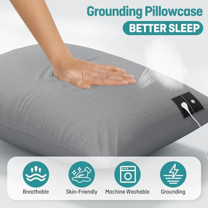 Grounding Pillowcase 20x30 Inch Gray, Conductive Grounding Pillowcase with 10% Silver Fiber, Soft, Skin-Friendly Fabric for Static Release