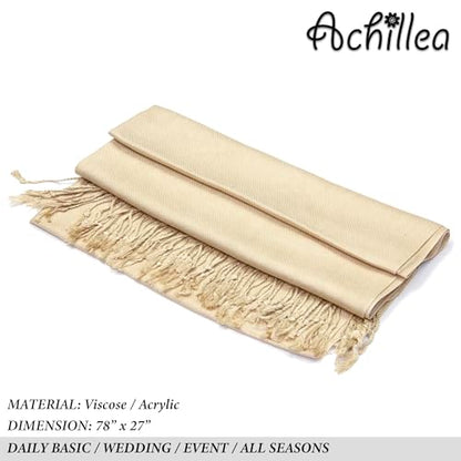 Achillea Lightweight Pashmina Scarf for Women – Soft Silky Shawl Wrap for Evening Dresses, Bridesmaids & Everyday Wear - color: Champagne