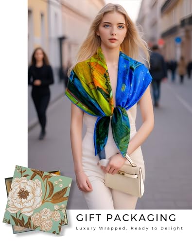 PoeticEHome Cashmere Scarf Wrap 36"x36" - Featherlight & Wrinkle-Free Artistic Square Shawl for Travel & Office, Gift Ready - color: Terrace of a Café at Night - 36"