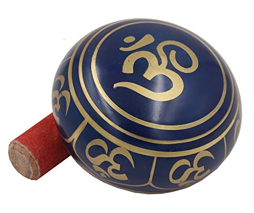 DharmaObjects Relaxing Yoga Meditation Om Peace Singing Bowl/Silk Cushion/Rosewood Mallet Set (Medium, Blue) - color: Blue, size: Medium
