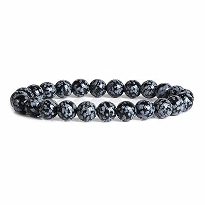 Justinstones Gem Semi Precious Gemstone 8mm Round Beads Stretch Bracelet 7 Inch Unisex - color: Snowflake Obsidian