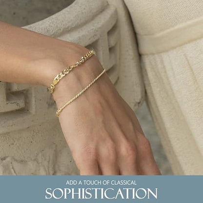 KISPER 18K Gold Plated 925 Sterling Silver Chain Bracelets for Women, Waterproof Tarnish Resistant, Curb/Rope/Figaro/Mariner Link Bracelet, 6.5, 7, 8, 9 Inch - size: 8 inches (Medium), style: Rope