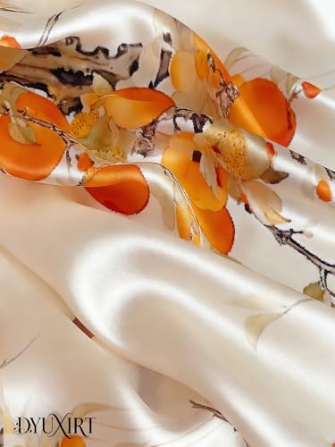 100% Mulberry Silk Oversized Women’s Sun-Shielding Shawl Formal Evening Neckwear Featherlight Airy - color: N5-amber Blossom Scarf（69" X 21"inch）