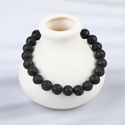 LPBeads Handmade Natural Gemstone Stretch Elastic Bracelet Healing Crystal Round Stone Beads Jewelry Gifts for Women Men - color: Black Lava, size: 8mm