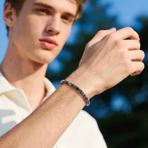 VIBILIA Healing Crystal Bracelets Beaded Bracelets for Men Women Natural Stone Adjustable Bracelets Unique Gifts for Father Son Grandfather Brother Friend - color: DragonBloodStone