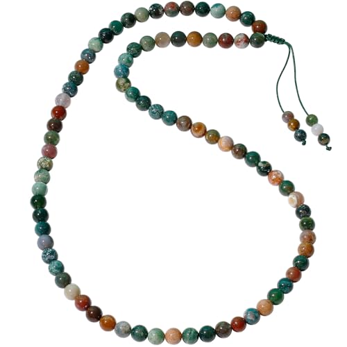 Simple Crystals and Stones Beaded Necklace Protection Balance Meditation Long Necklaces for Women and Men Amulet Jewelry - style: Indian Agate