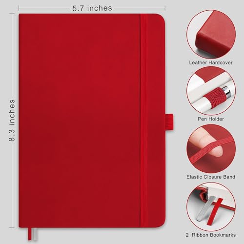 RETTACY Dotted Journal Notebook, 2-Pack, 160 Numbered Pages per Pack, A5 Medium Size (5.7'' x 8.3''), 120 GSM Thick Paper, Leather Hardcover, for Journaling, Planning, Tracking (Black & Red) - color: Black & Red, style: Dotted