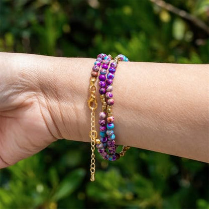 4mm Mini Beads Natural Stone Adjustable Bracelet For Women, Energy Charm Jewelry, Birthday Gift - color: Imperial Jasper