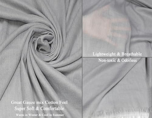 Women Summer Scarfs Lightweight Large Long Gauze Shawl Linen Beach Wrap Plain 75”×43” - color: Grey