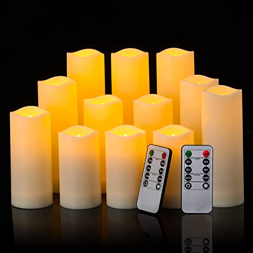 YOROXRG 12 Pack Flameless Candles Battery Operated Waterproof Led Candles (D:2.2" X H:4" 5" 6" 7") Candles with 2 Remotes Contro for Wedding, Party, Birthday - color: 12Pack-Iovry