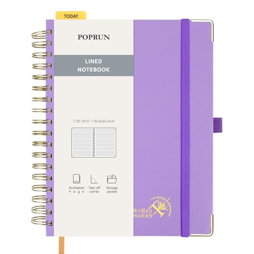 POPRUN Lined Spiral Journal Notebook for Women & Men, B5-7.25 x 9.5in, 220 Pages, 120 GSM College Ruled Notebooks, Hardcover Journals for Work, School, Note Taking Writing, Journaling, Violet - color: Violet, size: 7.25 x 9.5 inches