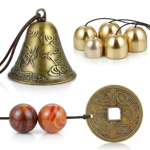 Lucky Wind Chimes Fengshui Bell Copper Alloy Dragon Bell 6 Bells Hanging Wind Bell for Home Garden Hanging Good Luck Blessing