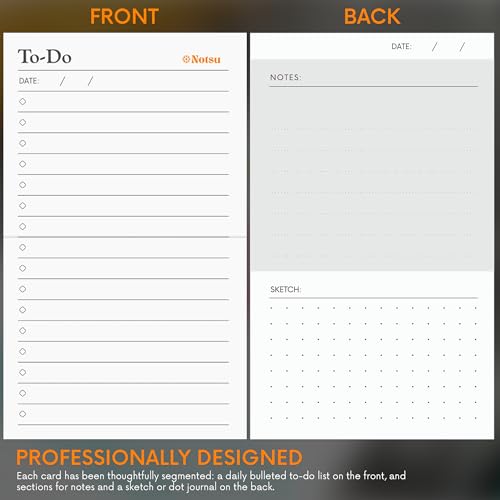 Notsu To Do List Grid Index Cards 3x5 | 50 Task Planner Vertical Notecards - size: 3x5 Vertical, style: Cards
