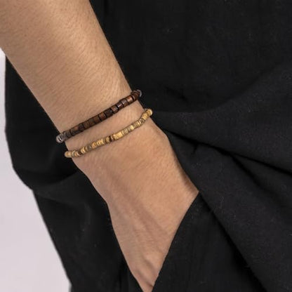 2Pcs Boho Wooden Beads Bracelets Set,Natural Stone Beaded Bracelet Set Bohemian Stackable Disc Beaded Stretch Bracelets for Men Women