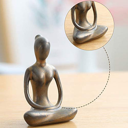 OwMell Lot of 4 Meditation Yoga Pose Statue Figurine Ceramic Yoga Figure Set Decor - Patina Gold - color: Patina Gold