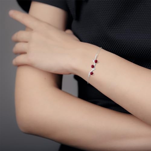 Angara - Women's Chain Bracelet in 14K Solid Gold/Platinum | Tree Branch Bracelet for Anniversary, Wedding, Birthday Gift | Round Sapphire | Ruby | Emerald | Diamond - size: 5 mm