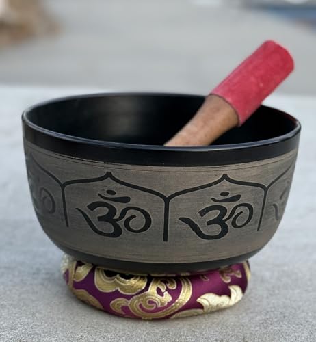 Tibetan Meditation Hindu OM Singing Bowl Mallet Mat Cushion Set (7 Inches, Om) - color: OM, size: 7 Inches