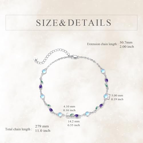 CRMAD 925 Sterling Silver Daisy/Sunflower Moonstone Anklet Daisy Flower Ankle Bracelet for Women Beach Dainty Jewelry - size: 9+2 inch, style: tulip