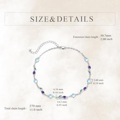 CRMAD 925 Sterling Silver Daisy/Sunflower Moonstone Anklet Daisy Flower Ankle Bracelet for Women Beach Dainty Jewelry - size: 9+2 inch, style: tulip