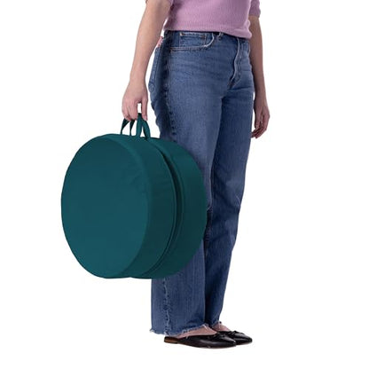 Factory Direct Partners FDP Overstuffed 16 inch Round Velvety and Vinyl Floor Cushions with Handles Flexible Seating for Home, Lounge, Yoga Studio, Deluxe Foam (2-Piece) - Peacock - color: Peacock