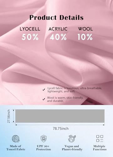 Women's Wool Blend Travel Scarf Lightweight Breathable Wrap Pashmina Airplane Blanket Shawl - color: Pink