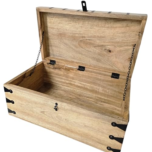 Handmade Pirate Treasure Chest - Rustic Decorative Jewelry - Wooden Storage Box with Iron Lock & Skeleton Key (XXXL 20 x 12 x 9) - size: XXXL 20 x 12 x 9