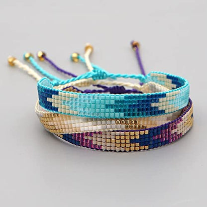 Handmade Boho Beaded Friendship Strand Wrap Bracelets for Women Charm Adjustable Couples String Rope Braided Bohemia Colorful Seed Beads Bracelet Fashion Jewelry Gift - color: White Gold