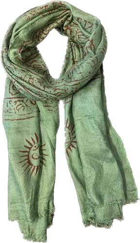 Karma Handicrafts Om Meditation Yoga Harye Ram Prayer Scarf Cotton Scarves Nepal - color: Green