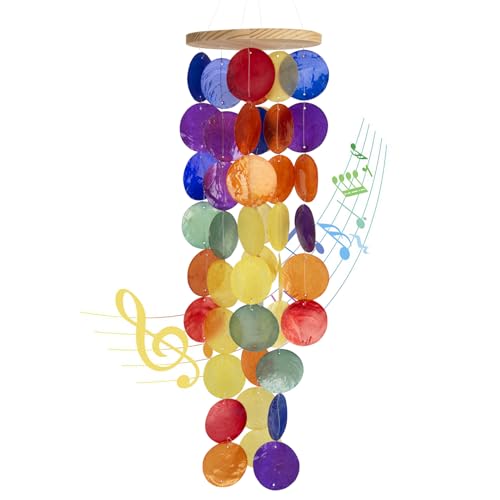 Wind Chimes for Outside - Handcrafted Rainbow Capiz Shells Windchime Coastal Style Decor for Indoor/Outdoors, Garden Decor, Great Gift for Women, Wind Chimes Lovers and More