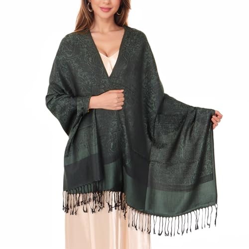 MUQU Women Pashmina Shawls and Wraps Scarf Soft Silky Reversible Paisley Scarves Shawl for Women - color: Black-c