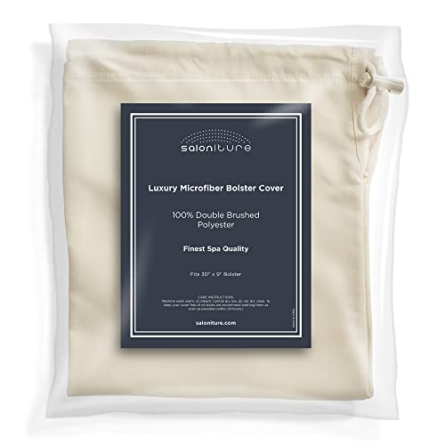 Saloniture Microfiber Cylinder Pillow Case Cover for Massage Table Bolsters - 30 x 9 Inch with Drawstring Closure, Natural - color: Natural
