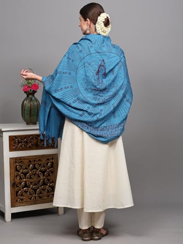 Exotic India Women's Polycotton Prayer Shawl with Printed Om Namah Shivai and Lord Shiva for Pooja Mandir Wrap Stole, Scarves