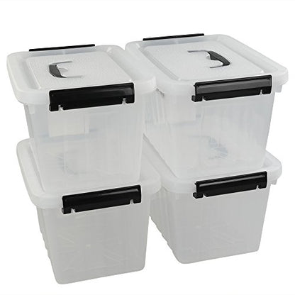 Ggbin 6 Quart Clear Latch Storage Box with Black Handle and Latches - 4 Pack
