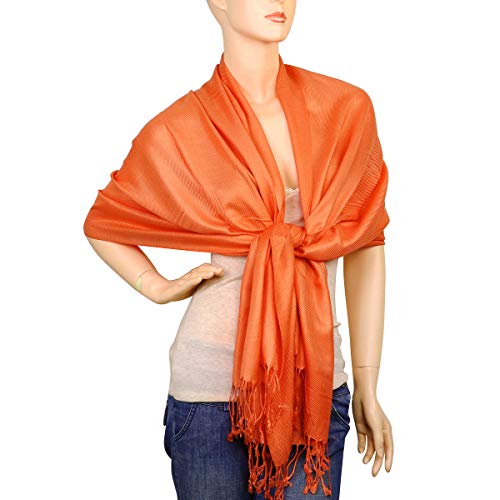 Falari Women's Soft Solid Color Pashmina Shawl Wrap Scarf, for Wedding, Bridesmaid Gifts, Evening Dress - color: Orange