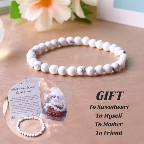 Handmade Stretch Elastic Bracelet Natural Stone Crystal Healing Power Energy Gifts for Reiki Nature's Beauty and Spiritual Essence Unisex 6mm - color: Howlite