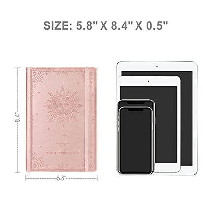 Artfan Ruled Notebook/Journal – Premium Thick Paper Faux Leather Classic Writing Notebook with Pocket + Page Dividers Gifts, Banded, Large, 144 Pages, Hard Cover, Lined (5.8 x 8.4) - The Sun - color: Rose Gold