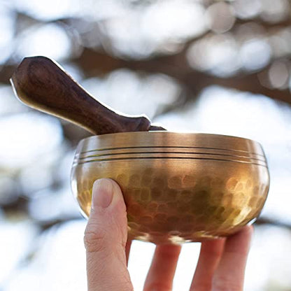 Premium Tibetan Singing Bowl Set - Authentic Handcrafted Mindfulness Meditation Holistic Sound 7 Chakra Healing Gift by Himalayan Bazaar (3 Inch, Gold)