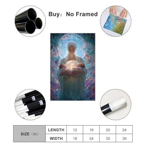 UZWGG 1pcs (Unframed，Canvas Only) Woman Poster Fantasy Goddess Prints Wall Art Abstract Goddess Nurturing Baby Canvas Painting New Birth Wall Picture for Newmom Mother's Day Gift 12x18inch(30x45cm) - color: goddess-Frameless（Canvas Roll）, size: 18"L x 12"