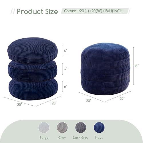 HIGOGOGO Pouf Ottoman Stuffed Round Modern Foam Filled Foot Rest Poufs 20 X 18 Inches Modular Ottomans Separated Into Floor Cushions for Living Room Chair Decorative Stool, Navy
