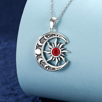 Sun and Moon Necklace 925 Sterling Silver Sun Moon Pendant Gemstone Jewelry Gifts for Women - style: January