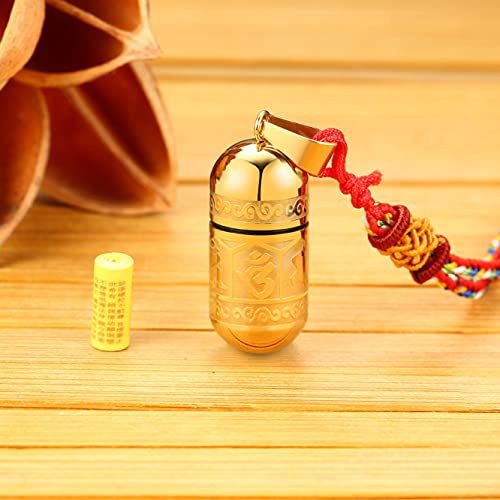 Men's Stainless Steel Open Lucky Buddha Mantra Pendant Necklace Bottle Container Memorial with Braided Rope - color: New Style, Mantra - Gold